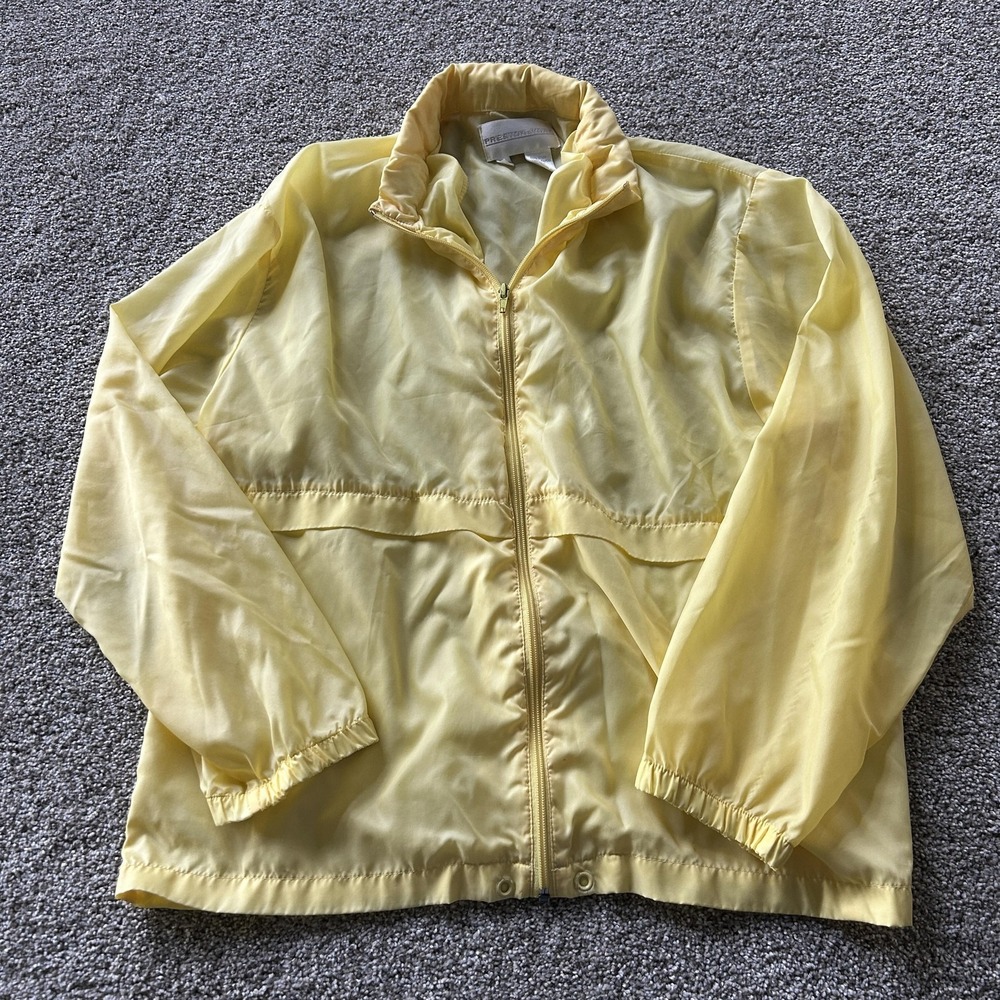 Vintage Preston & York Jacket Women L Yellow Taffeta Windbreaker Zip Lightweight